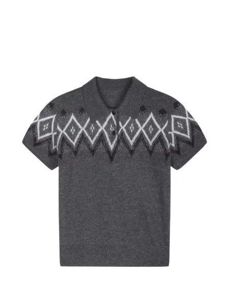 Gulerat tricou polo Jnby cu imprimeu geometric din jacard gri