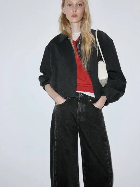 Jeansy balloon ze szwami black denim Kobieta 34 MANGO czarne