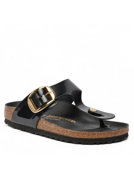 Șlapi Birkenstock din piele cu cataramă negru