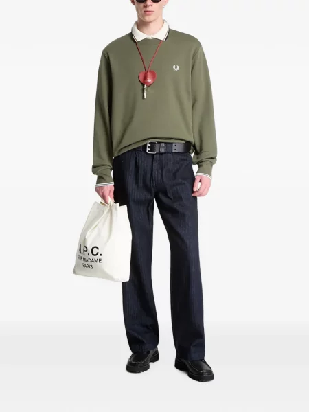 Pulover Fred Perry cu broderie cu decolteu rotund verde