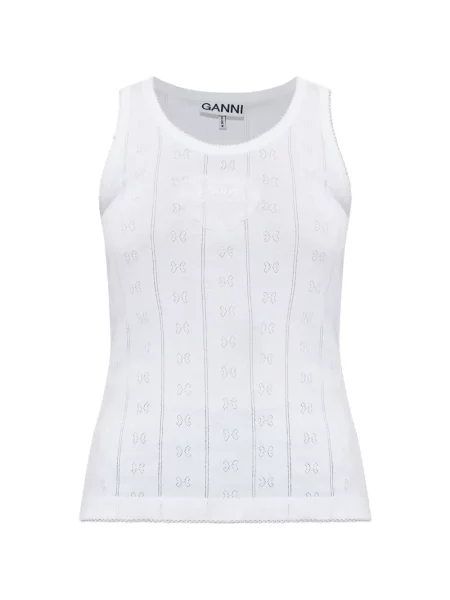Top Ganni tricotate cu autograf alb
