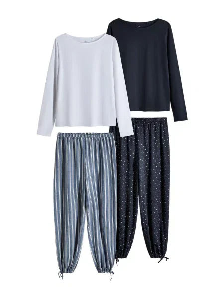 The Set Pijama Essentials bleumarin / safir alb