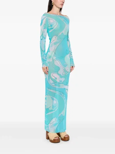Maksi sukienka maxi Pucci z nadrukiem garniturowa niebieska
