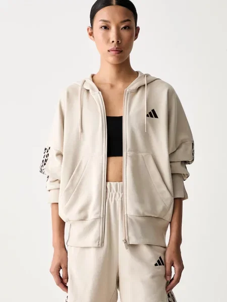 Mikina Adidas s kapucňou s leopardím vzorom béžová