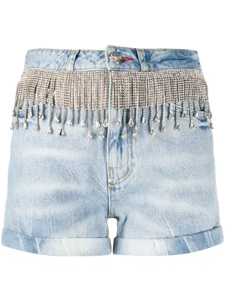 Pantaloni scurți din denim Philipp Plein cu franjuri albastru