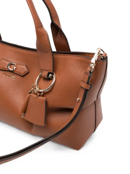Bőr shopper táska Guess autogrammal barna
