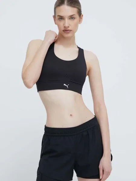 Спортен сутиен Puma PWRbreathe с изчистен дизайн черно