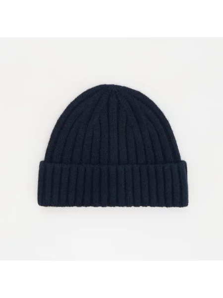 Reserved Čepice beanie s příměsí vlny tmavomodrá