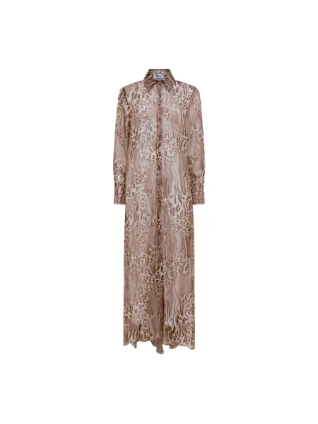 Sukienka maxi Blugirl szyfonowa brązowa