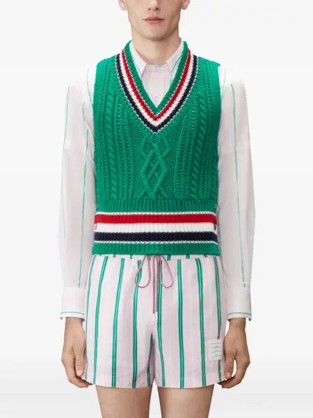 Vestă Thom Browne cu dungi tricotate verde