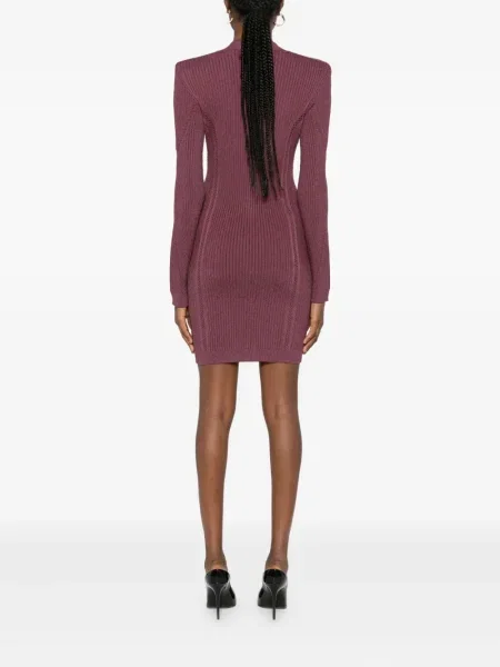 Rochie mini Balmain tricotate cu decolteu în V de costum violet