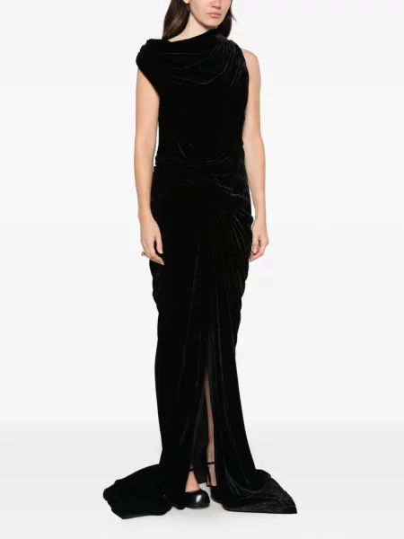 Rochie maxi Rick Owens de catifea drapată negru