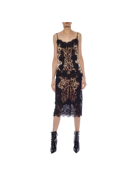 Satynowy top Dolce And Gabbana w panterkę brązowy