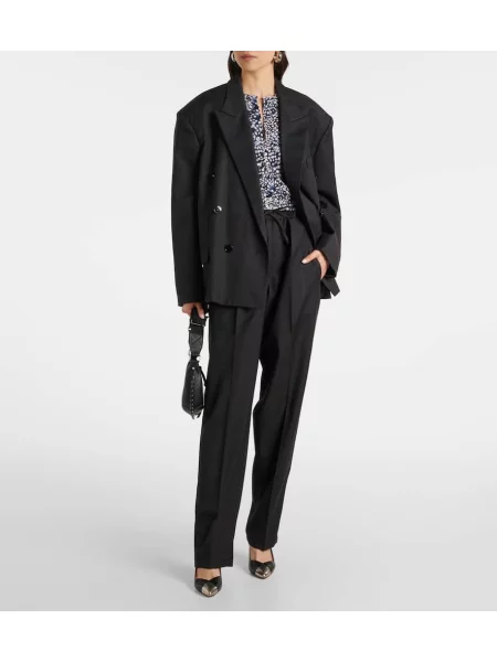 Pantaloni Isabel Marant de lână în carouri negru