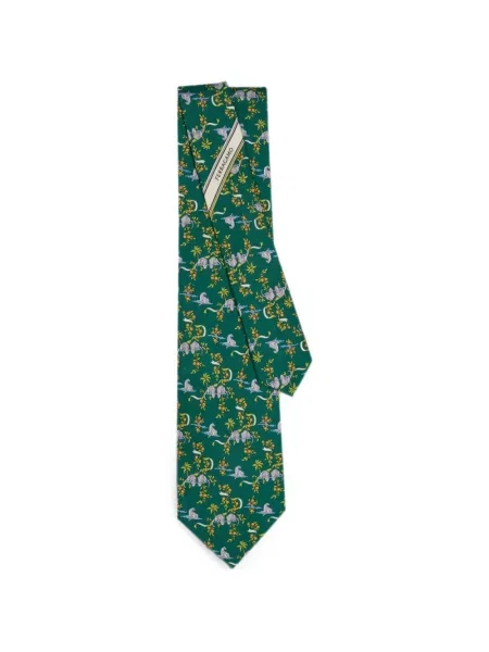 Cravată Ferragamo de mătase cu imagine verde