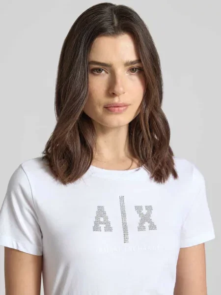 T-shirt z logo i okrągłym dekoltem Armani Exchange biała