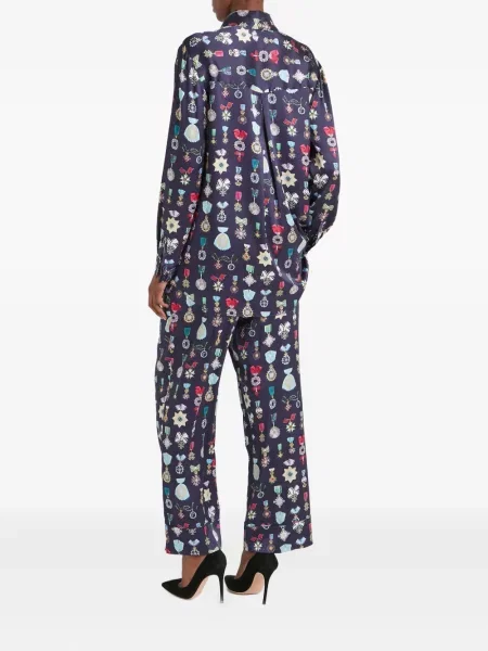 Pantaloni Temperley London de mătase albastru