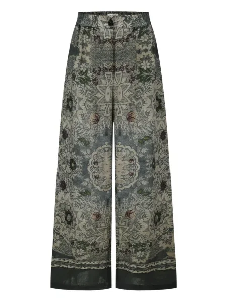 Pantaloni Into The East cu model floral cu imagine verde