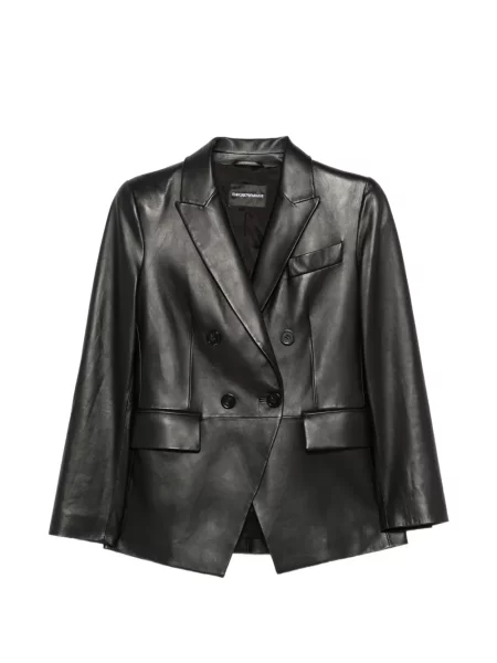 Δερμάτινο μπουφάν Emporio Armani διπλόκουμπα μαύρο