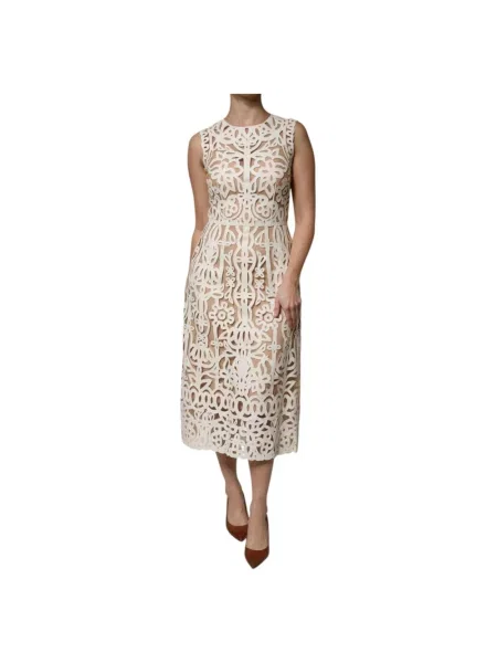 Sukienka midi Dolce And Gabbana w kwiatki koronkowa biała