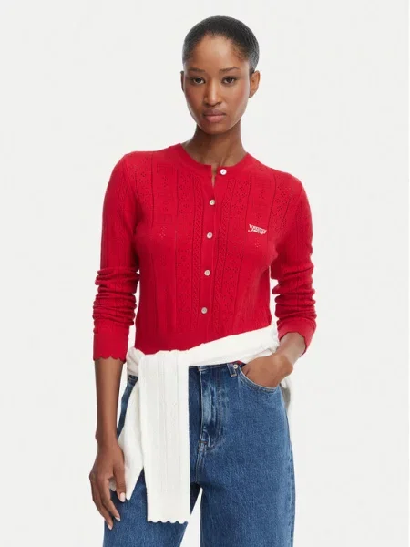 Tommy Jeans Кардиган Pointelle червен