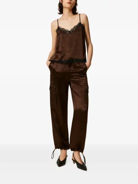 Pantaloni cargo Twinset din satin maro