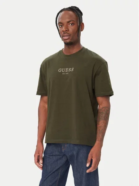 Guess Majica Temno Oversize zelena
