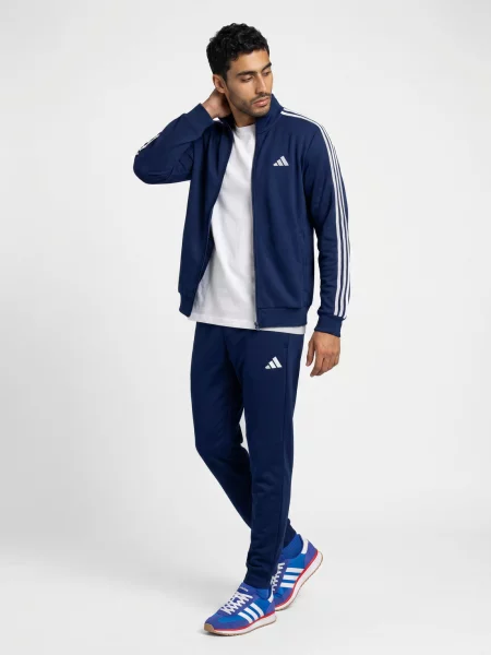 Trening Adidas cu dungi din material terry alb