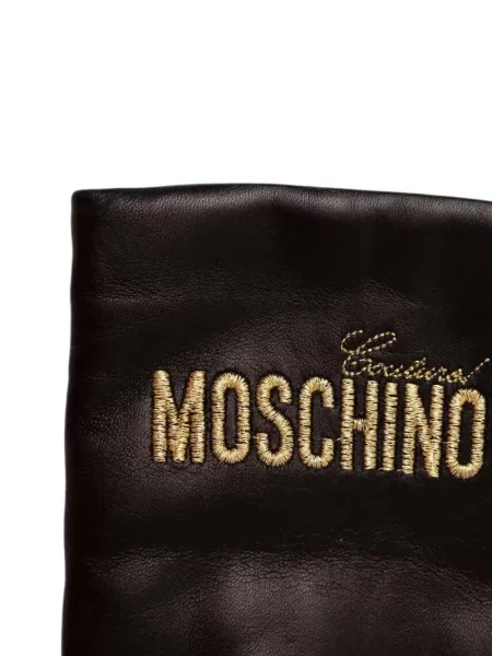 Кожени ръкавици Moschino бродирани черно