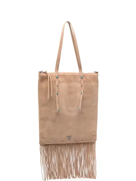 Geantă shopper Pinko cu franjuri din piele de căprioară