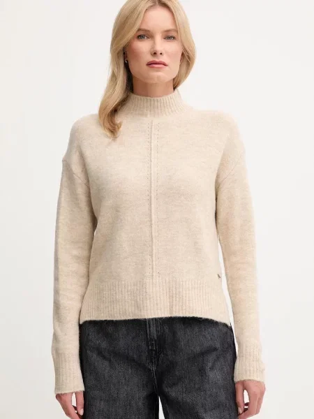 Pulover s dodatkom vune Pepe Jeans s poludolčevitom bež