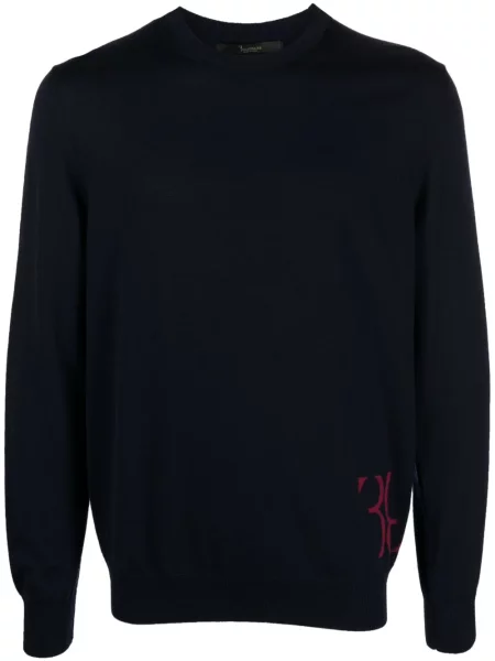 Pulover Billionaire cu broderie tricotate albastru