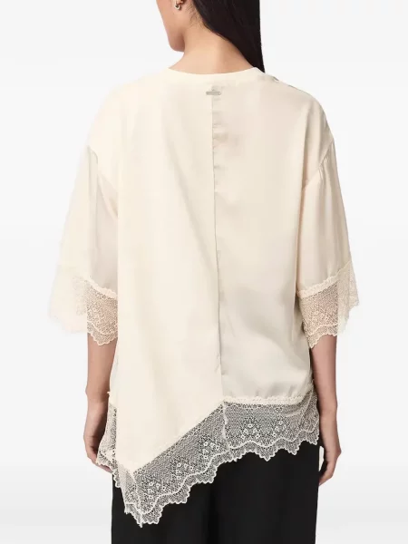 Tricou Allsaints asimetric din dantelă
