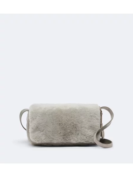 Geanta crossbody Brunello Cucinelli din piele de oaie gri