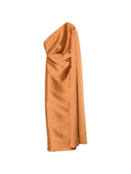 Rochie maxi Solace London cu un umăr gol maro