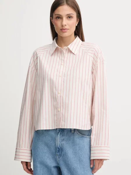 Košulja Calvin Klein Jeans za žene relaxed s klasičnim ovratnikom bež