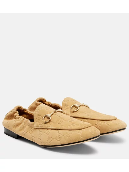 Pantofi loafer Gucci din piele de căprioară bej