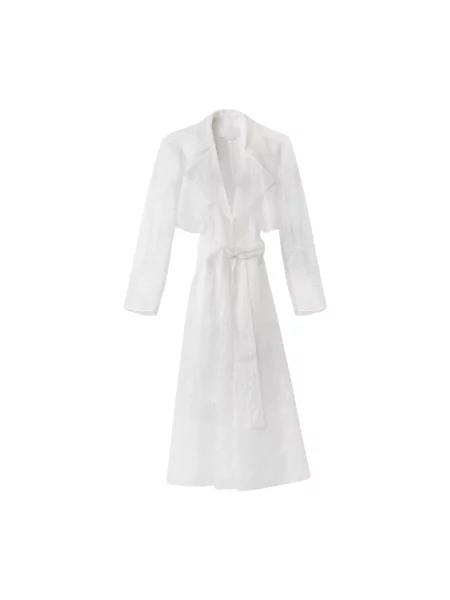 Haftowany jedwabny trencz Genny biały