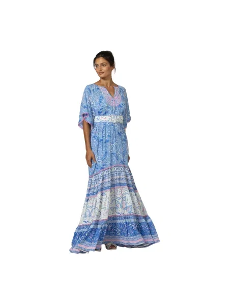Maksi sukienka maxi Miss June w kwiatki boho niebieska