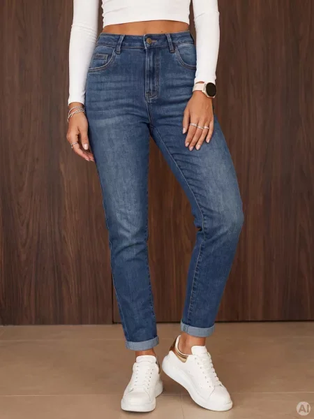 Jeansy mom fit z wysokim stanem Dstreet niebieskie