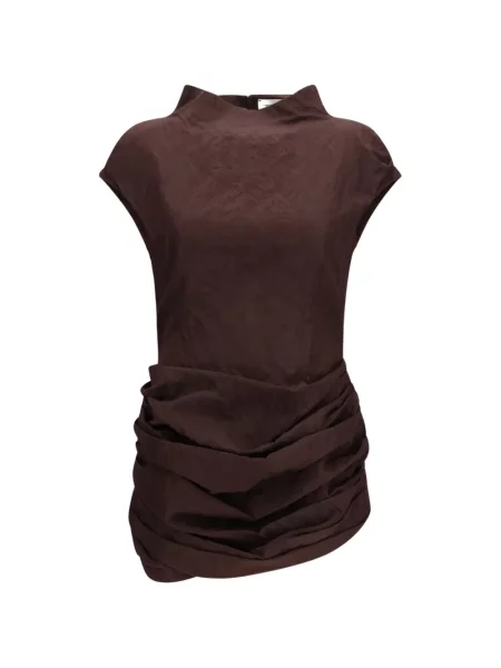 Rochie mini Magda Butrym fără mâneci cu volane maro