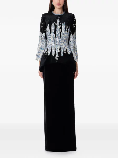Aksamitna sukienka maxi Dina Melwani z kryształkami czarna