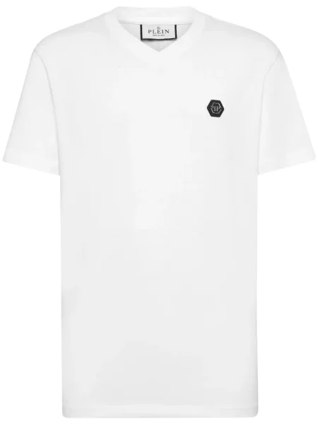 Tricou Philipp Plein cu imagine cu decolteu în V alb