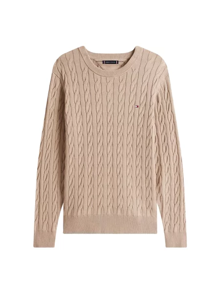 Sweter z dzianiny o kroju regular fit z czystej bawełny Tommy Hilfiger beżowy
