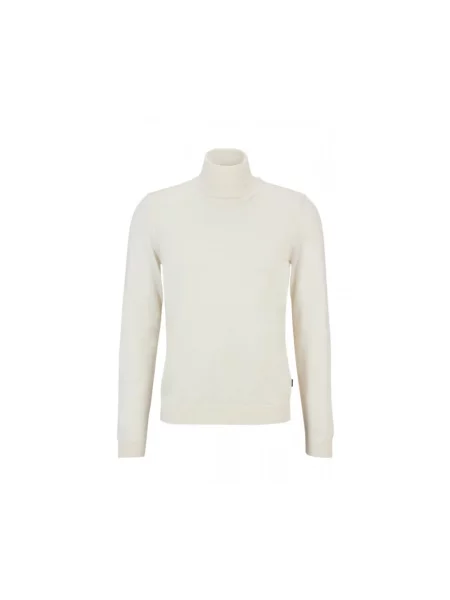 Lniany sweter z golfem Boss Black biały