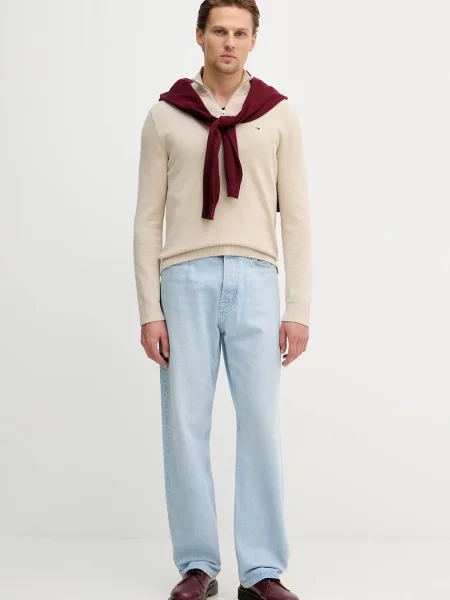 Tommy Jeans Bombažen pulover bež