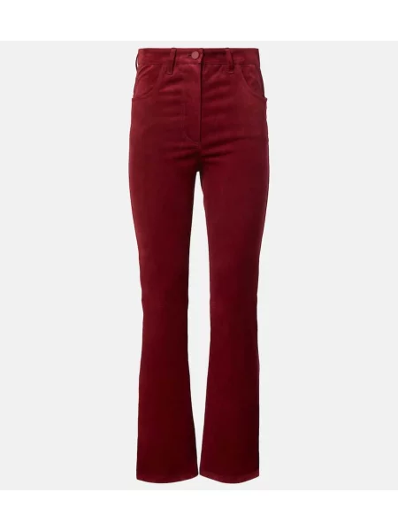 Pantaloni Joseph cu talie înaltă din piele de căprioară roșu