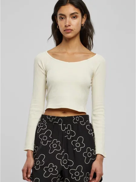 Koszulka Urban Classics z dekoltem w serek z długim rękawem biała