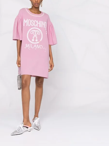 Rochie tip cămașă Moschino cu perle roz