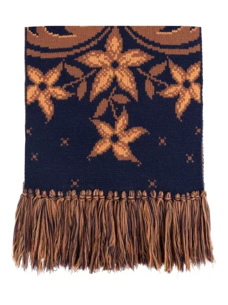 Jacquard šal Etro na rese s cvjetnim printom plava